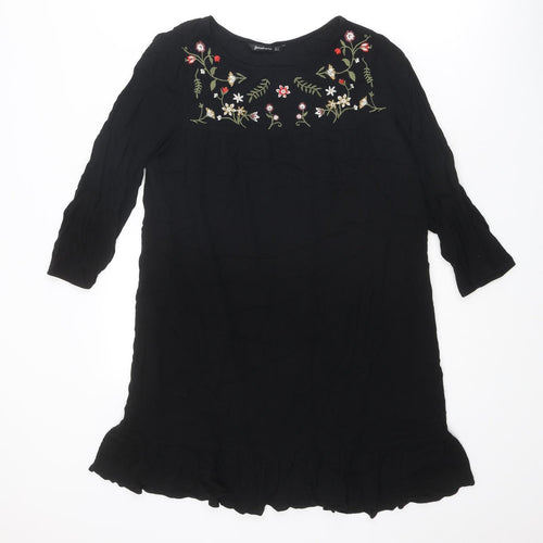 Stradivarius Womens Black Polyester A-Line Size S Round Neck Pullover - Flower detail