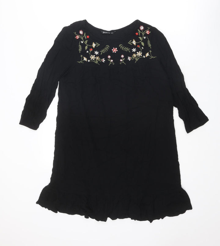 Stradivarius Womens Black Polyester A-Line Size S Round Neck Pullover - Flower detail