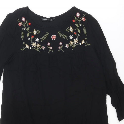 Stradivarius Womens Black Polyester A-Line Size S Round Neck Pullover - Flower detail