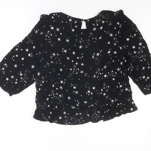 New Look Womens Black Geometric Viscose Basic Blouse Size 10 Round Neck - Star Pattern