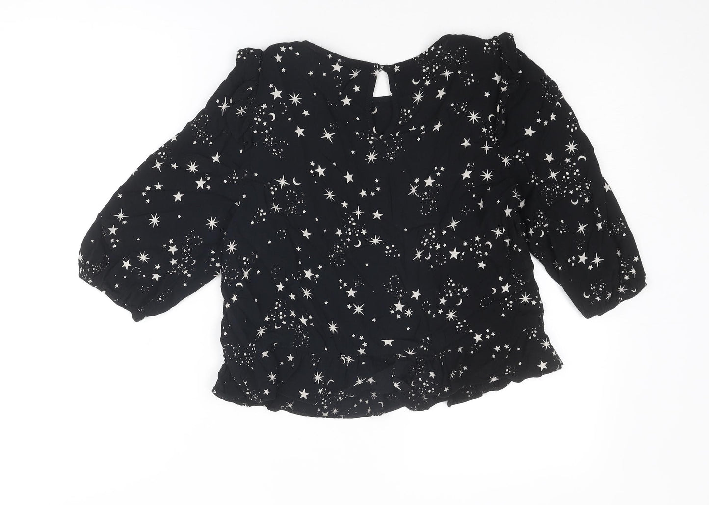 New Look Womens Black Geometric Viscose Basic Blouse Size 10 Round Neck - Star Pattern