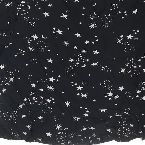 New Look Womens Black Geometric Viscose Basic Blouse Size 10 Round Neck - Star Pattern