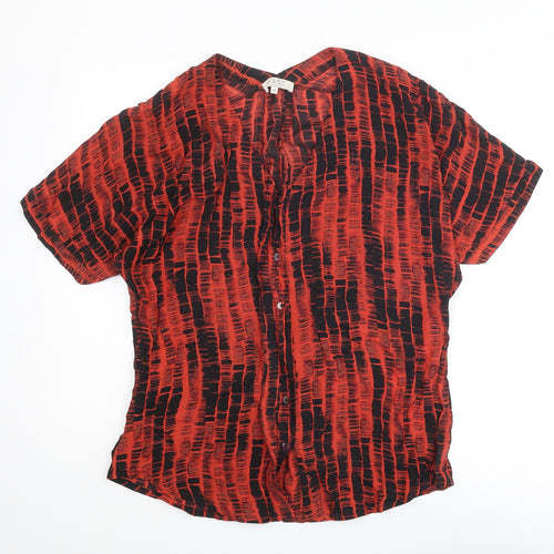 EAST Womens Red Geometric Lyocell Basic Button-Up Size M V-Neck