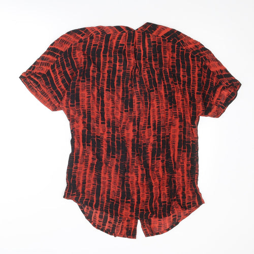 EAST Womens Red Geometric Lyocell Basic Button-Up Size M V-Neck