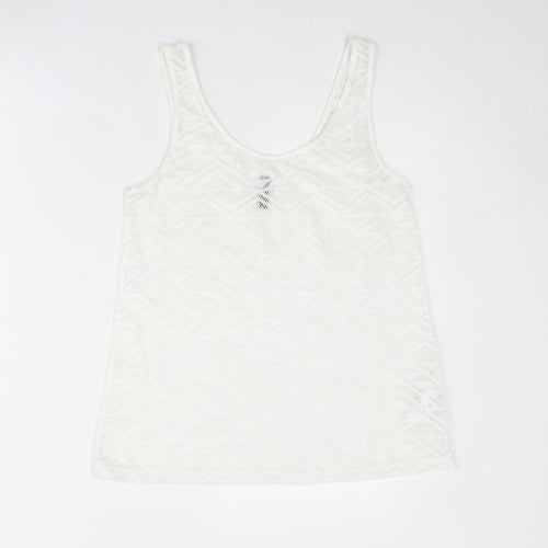 Divided by H&M Womens White Geometric Polyester Basic Tank Size S Round Neck
