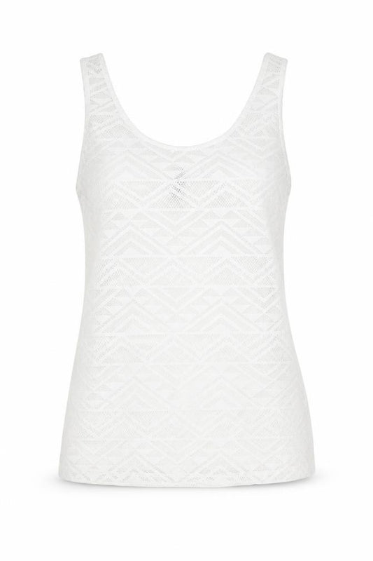 Front view of Divided by H&M women’s white geometric polyester basic tank, size S, round neck