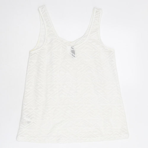 Divided by H&M Womens White Geometric Polyester Basic Tank Size S Round Neck