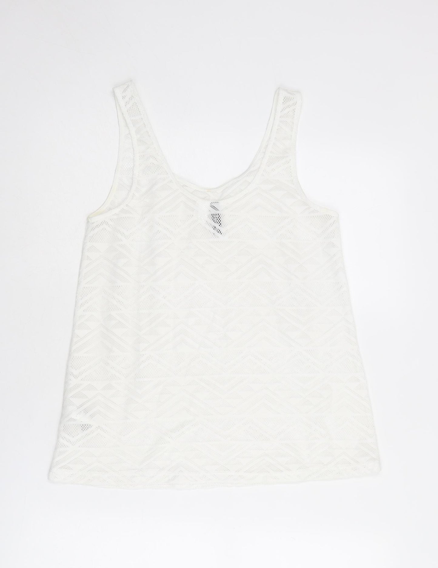 Divided by H&M Womens White Geometric Polyester Basic Tank Size S Round Neck