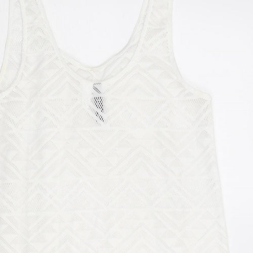 Divided by H&M Womens White Geometric Polyester Basic Tank Size S Round Neck
