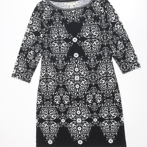 Max Studio Womens Black Geometric Polyester A-Line Size M Round Neck Pullover