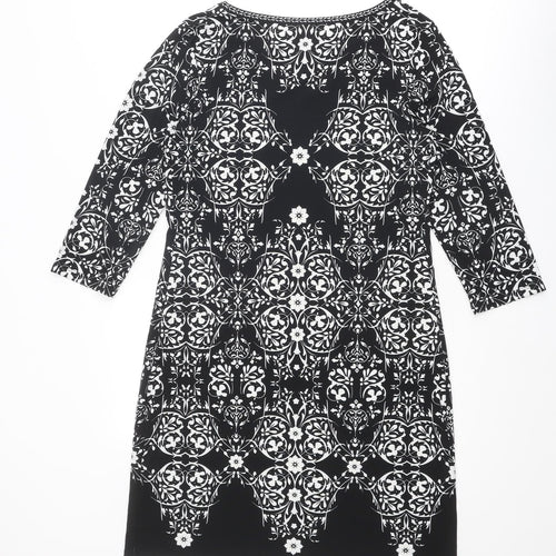 Max Studio Womens Black Geometric Polyester A-Line Size M Round Neck Pullover