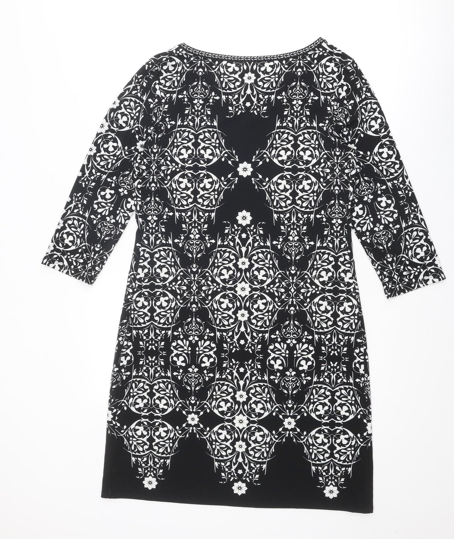 Max Studio Womens Black Geometric Polyester A-Line Size M Round Neck Pullover