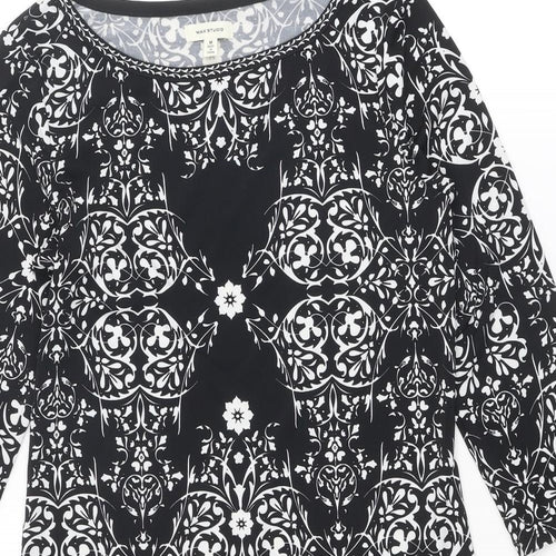 Max Studio Womens Black Geometric Polyester A-Line Size M Round Neck Pullover