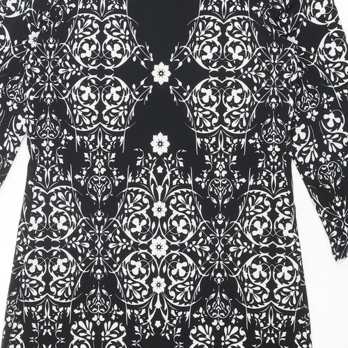 Max Studio Womens Black Geometric Polyester A-Line Size M Round Neck Pullover