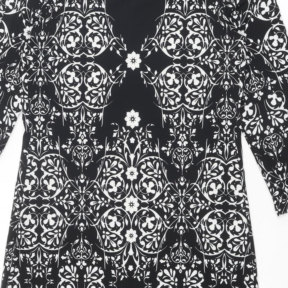Max Studio Womens Black Geometric Polyester A-Line Size M Round Neck Pullover