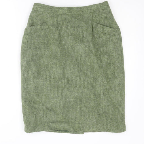 Marcelle Griffon Womens Green Herringbone Acrylic A-Line Skirt Size 28 in Zip