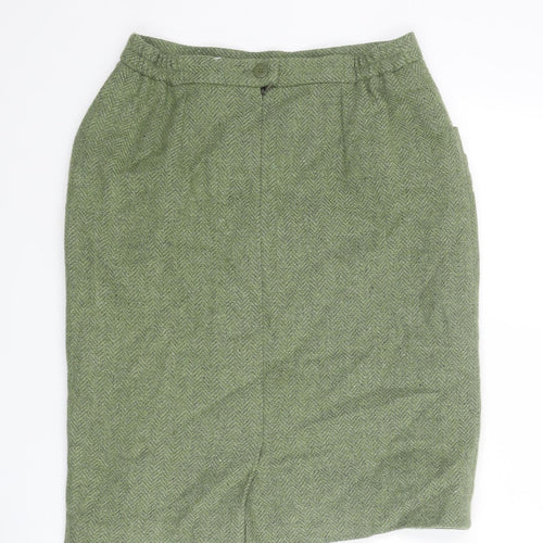 Marcelle Griffon Womens Green Herringbone Acrylic A-Line Skirt Size 28 in Zip