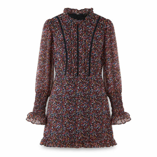 Front view of Mystic Threads women’s multicoloured floral polyester a-line, size XS, round neck zip