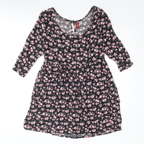 Divided by H&M Womens Multicoloured Floral Viscose A-Line Size 6 Scoop Neck Buckle