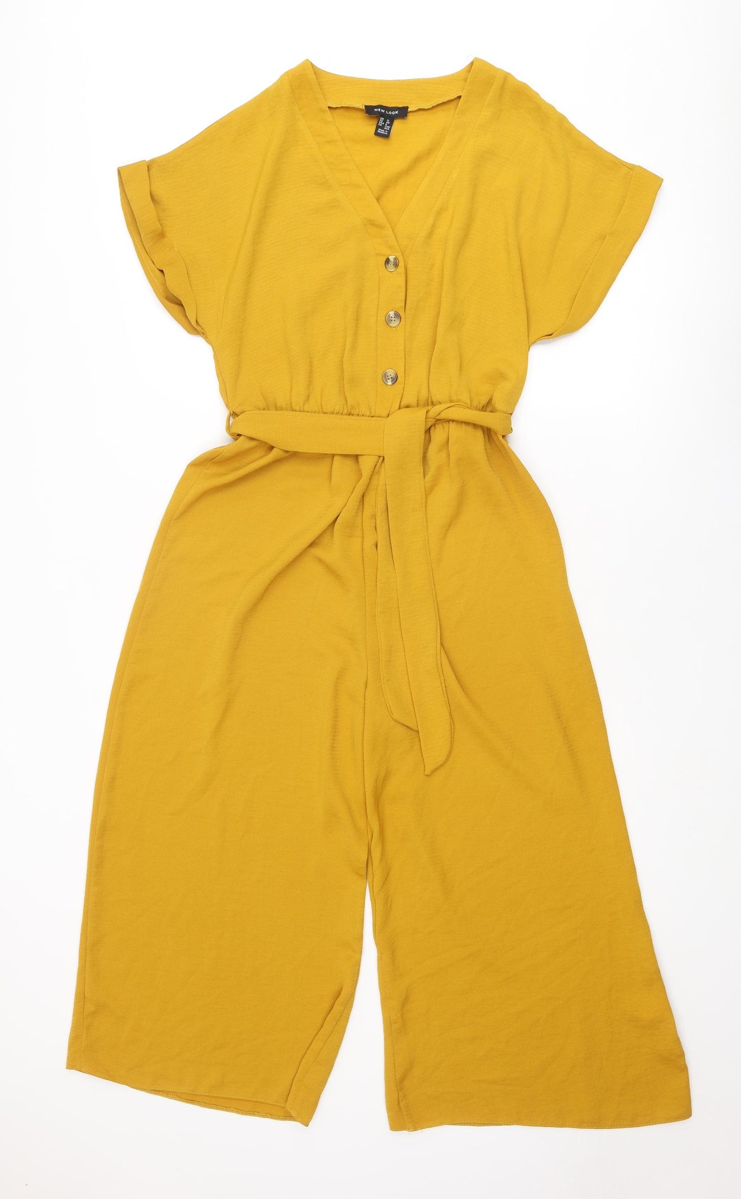 New Look Womens Yellow Polyester Jumpsuit One-Piece Size 12 Button