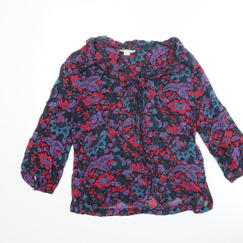 Monsoon Womens Multicoloured Floral Viscose Basic Blouse Size 8 Round Neck