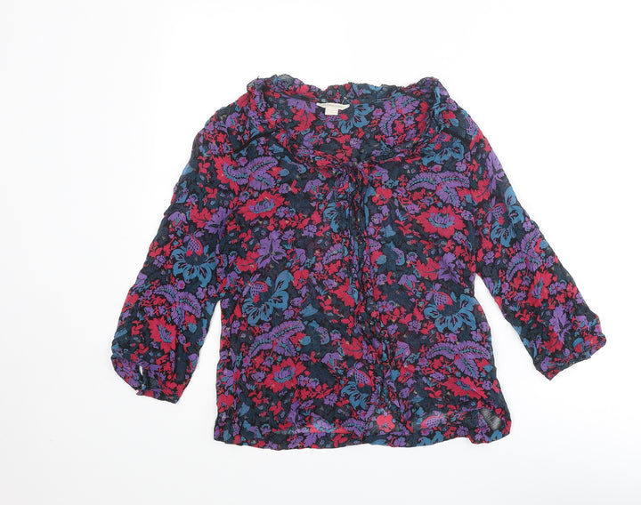 Monsoon Womens Multicoloured Floral Viscose Basic Blouse Size 8 Round Neck