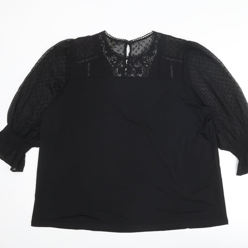 Love & Roses Womens Black Polyester Basic Blouse Size 20 Round Neck - Mesh Sleeve