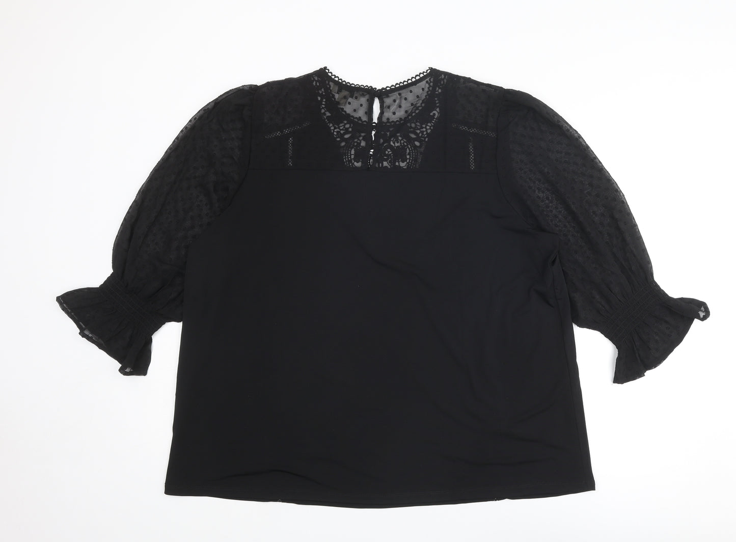 Love & Roses Womens Black Polyester Basic Blouse Size 20 Round Neck - Mesh Sleeve