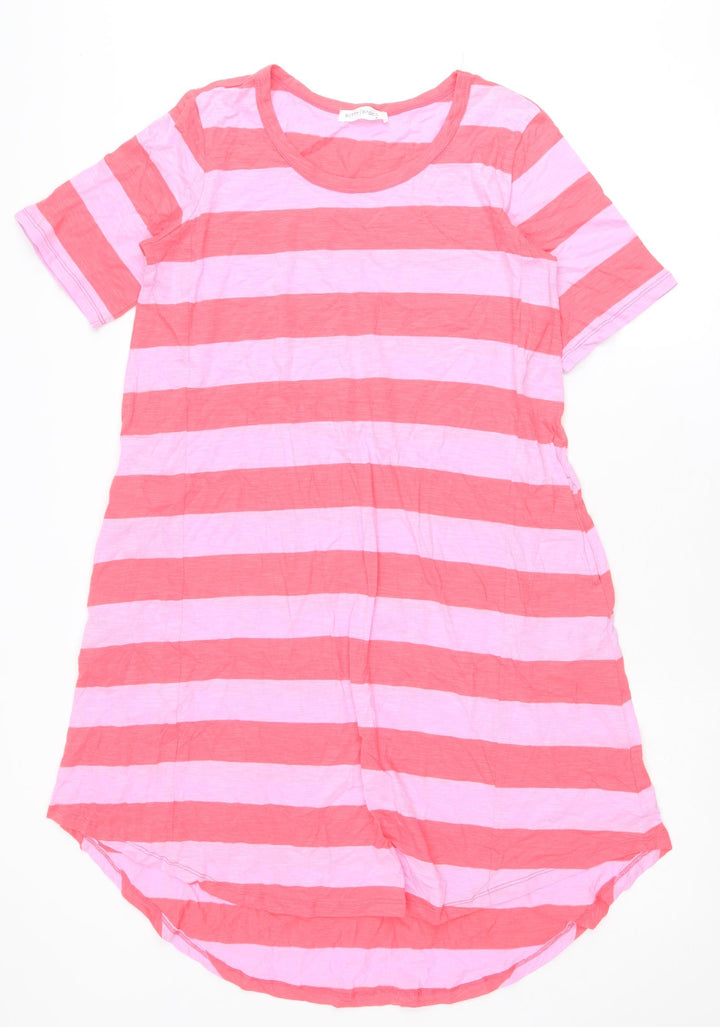 Betty Basics Womens Pink Striped Cotton T-Shirt Dress Size 8 Round Neck Pullover
