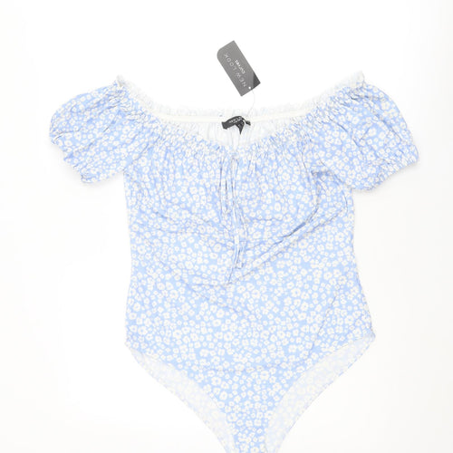 New Look Womens Blue Floral Polyester Bodysuit One-Piece Size 18 Snap