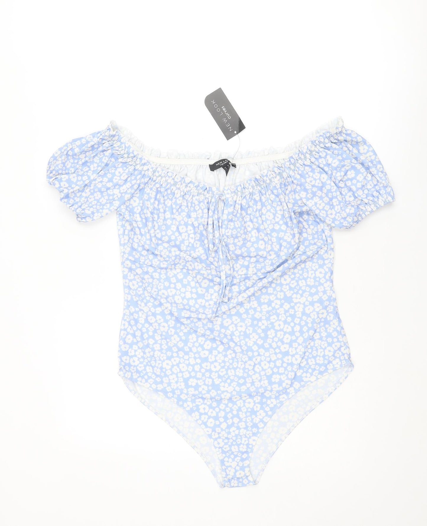 New Look Womens Blue Floral Polyester Bodysuit One-Piece Size 18 Snap