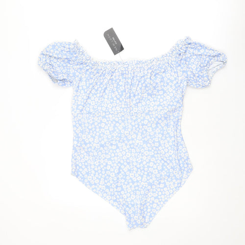 New Look Womens Blue Floral Polyester Bodysuit One-Piece Size 18 Snap