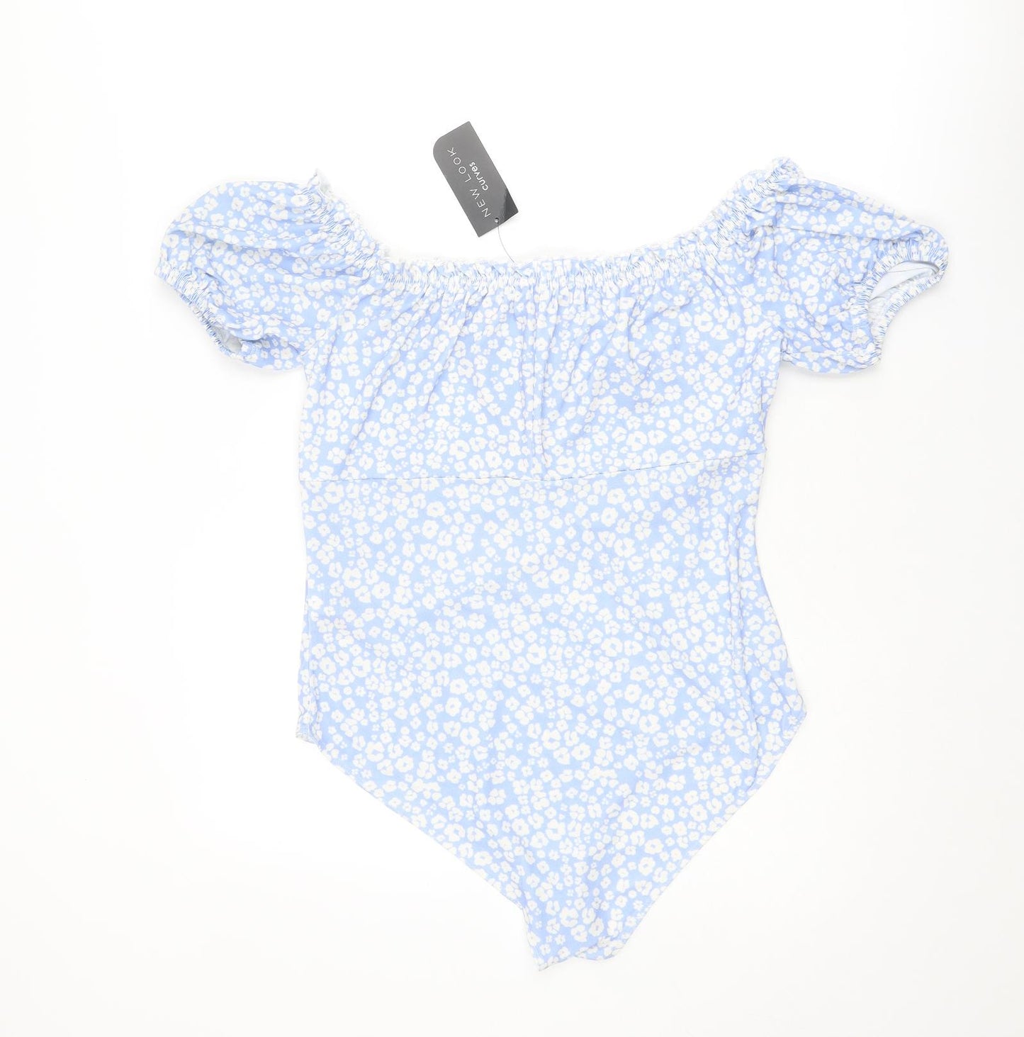 New Look Womens Blue Floral Polyester Bodysuit One-Piece Size 18 Snap