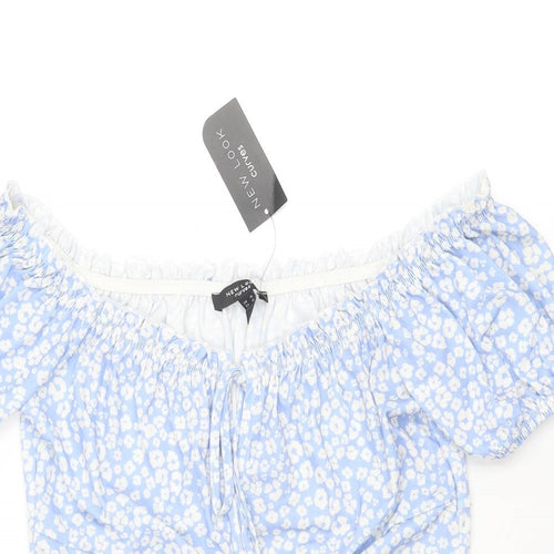 New Look Womens Blue Floral Polyester Bodysuit One-Piece Size 18 Snap
