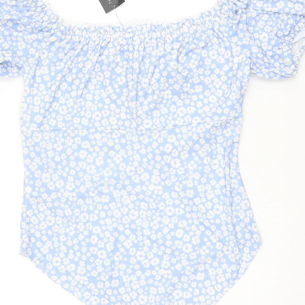 New Look Womens Blue Floral Polyester Bodysuit One-Piece Size 18 Snap