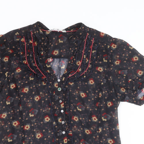 Jasper Conran Womens Multicoloured Floral Polyester Basic Button-Up Size 14 V-Neck