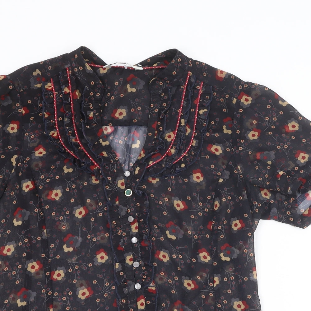 Jasper Conran Womens Multicoloured Floral Polyester Basic Button-Up Size 14 V-Neck