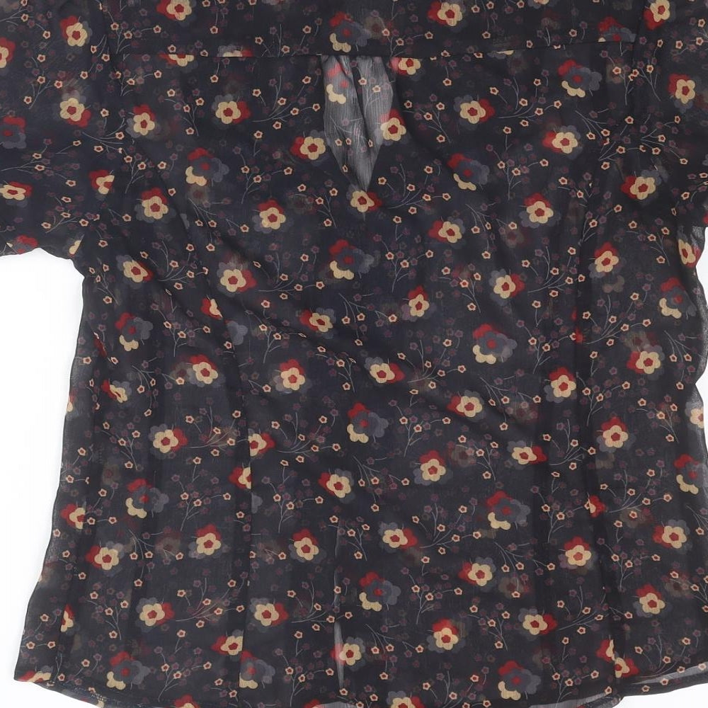 Jasper Conran Womens Multicoloured Floral Polyester Basic Button-Up Size 14 V-Neck