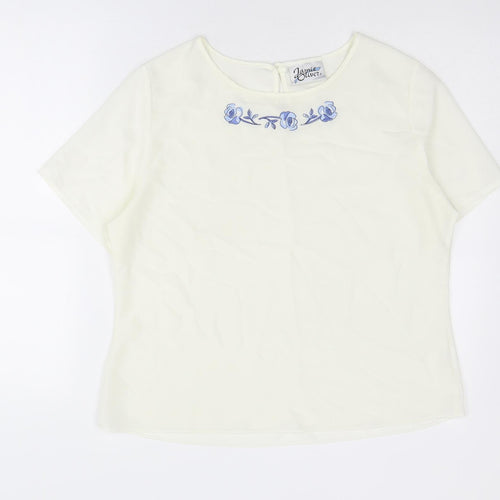 Jamie Oliver Womens White Polyester Basic T-Shirt Size 14 Round Neck - Flower