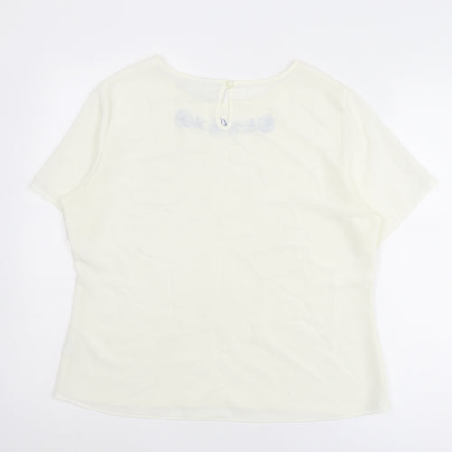 Jamie Oliver Womens White Polyester Basic T-Shirt Size 14 Round Neck - Flower