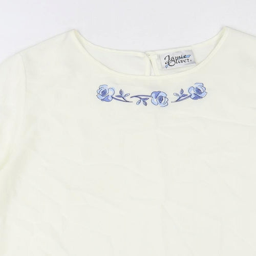 Jamie Oliver Womens White Polyester Basic T-Shirt Size 14 Round Neck - Flower