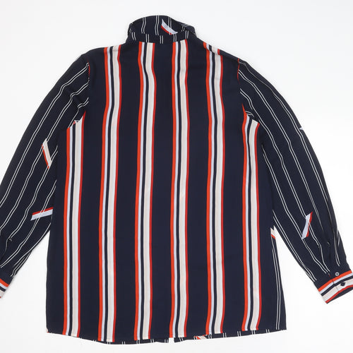 Preen Womens Blue Striped Polyester Basic Button-Up Size 12 Collared