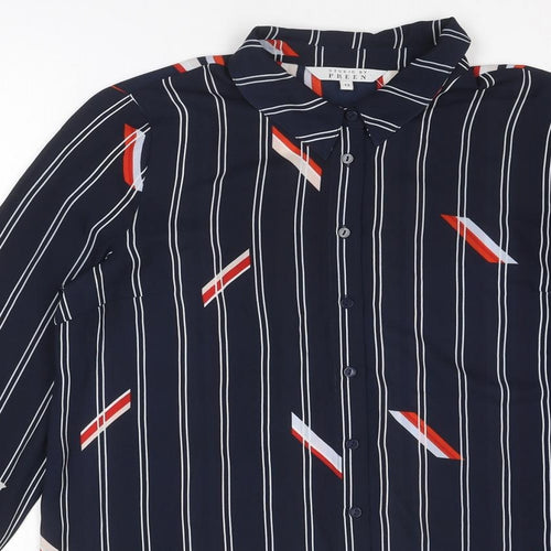Preen Womens Blue Striped Polyester Basic Button-Up Size 12 Collared