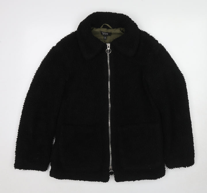 Topshop Womens Black Jacket Size 6 Zip - Teddy Bear Style