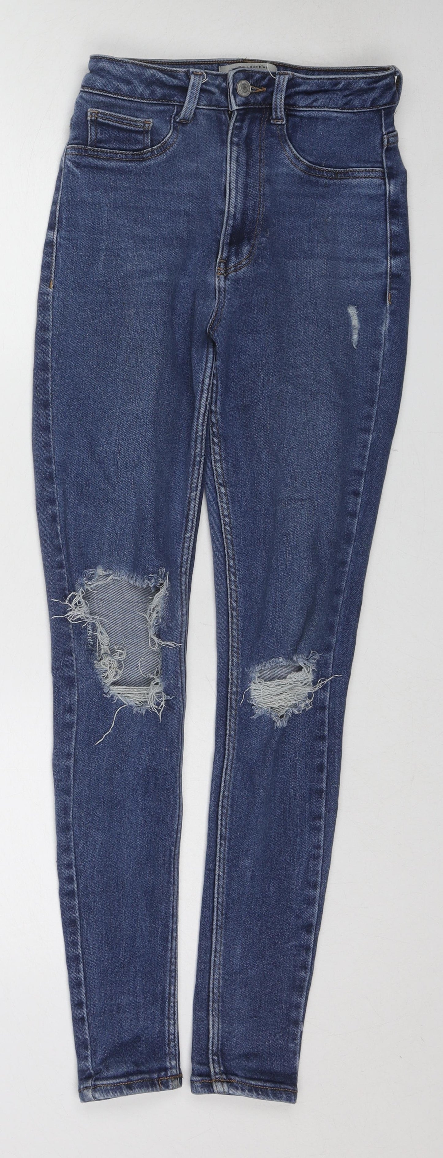 New Look Womens Blue Cotton Skinny Jeans Size 10 Regular Zip