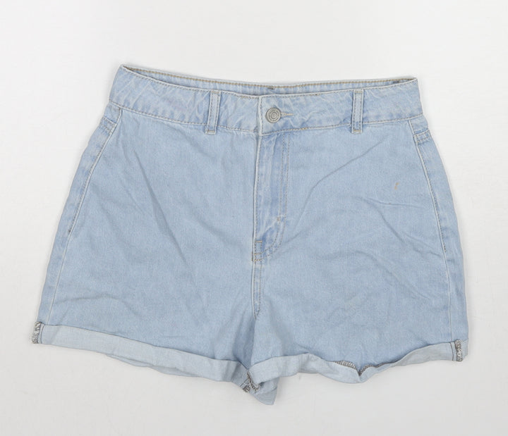 Boohoo Womens Blue Cotton Mom Shorts Size 8 Regular Zip