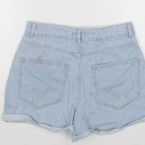 Boohoo Womens Blue Cotton Mom Shorts Size 8 Regular Zip