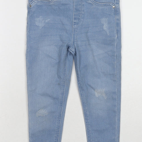 Denim & Co. Girls Blue Cotton Jegging Jeans Size 3-4 Years Regular Pullover - Distressed