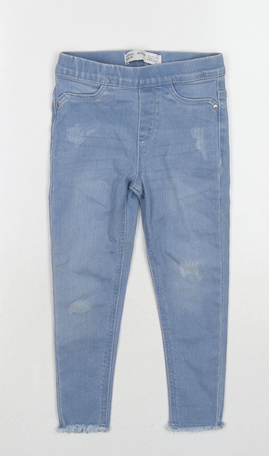 Denim & Co. Girls Blue Cotton Jegging Jeans Size 3-4 Years Regular Pullover - Distressed
