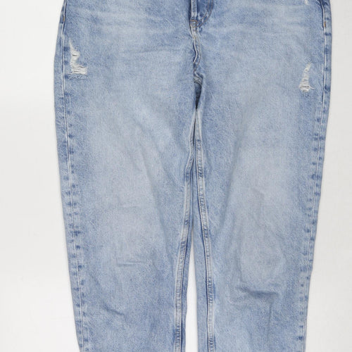Zara Womens Blue Cotton Tapered Jeans Size 14 Regular Zip